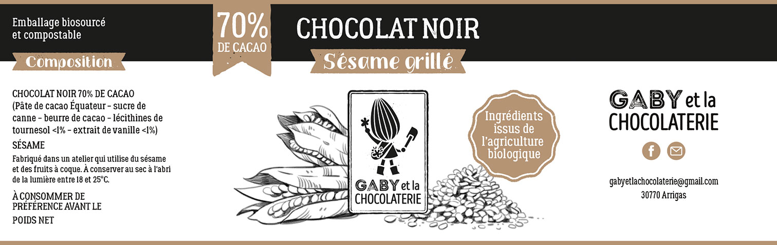 Gaby et la chocolaterie étiquette chocolat sésame grillé