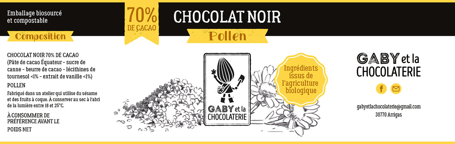 Gaby et la chocolaterie étiquette chocolat pollen
