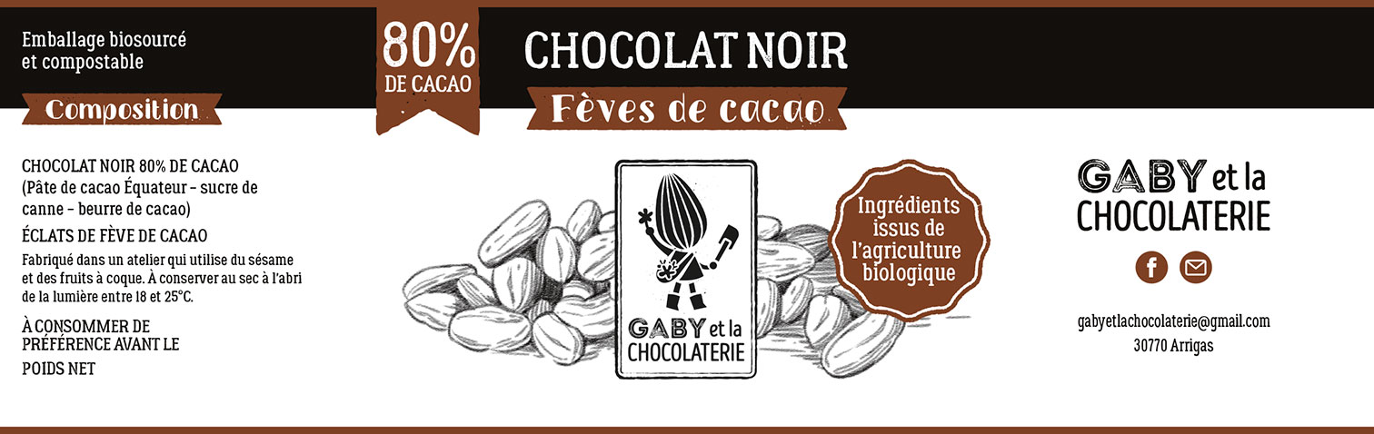 Gaby et la chocolaterie étiquette chocolat fèves de cacao