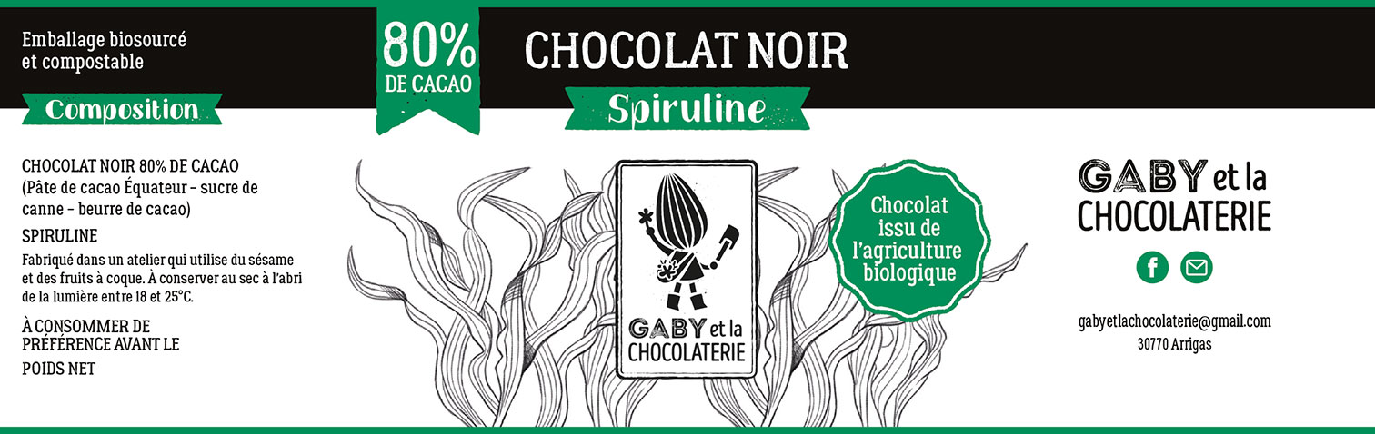 Gaby et la chocolaterie étiquette chocolat spiruline