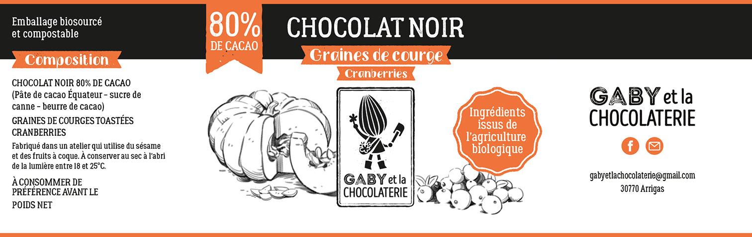 Gaby et la chocolaterie étiquette chocolat graines de courge