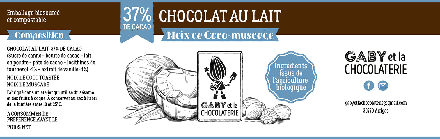 Gaby et la chocolaterie étiquette chocolat noix de coco