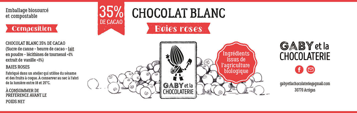 Gaby et la chocolaterie étiquette chocolat baies roses